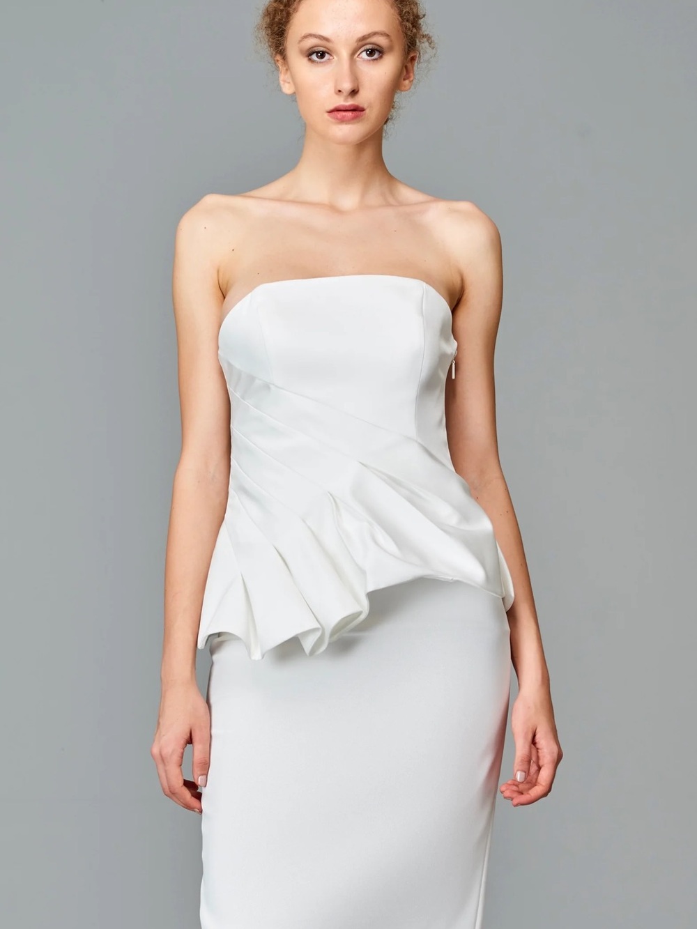 NWT John Paul Ataker Strapless White Asymmetric Wedding Occassion Dress